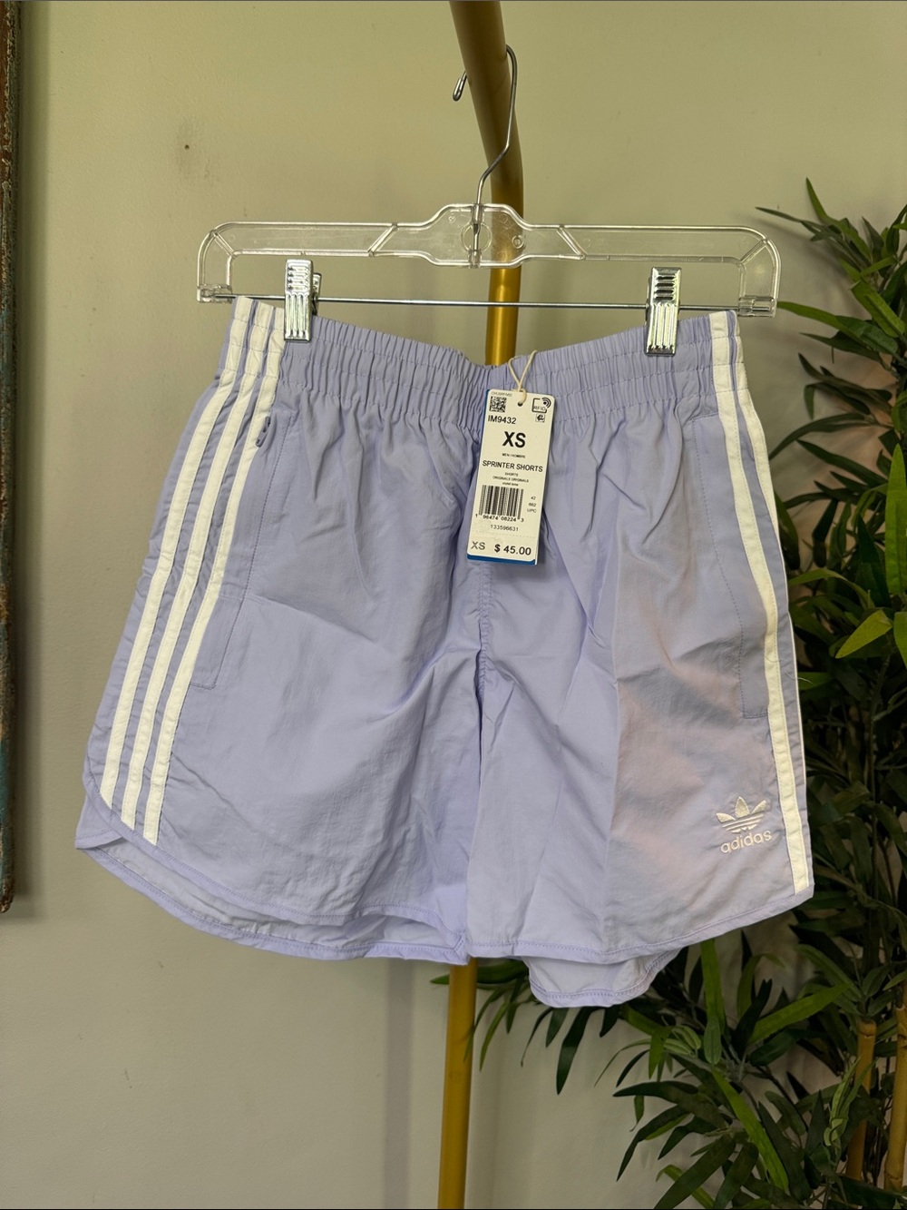 adidas sprinter Light Lavender 3‑Stripe Athletic Shorts NWT XS